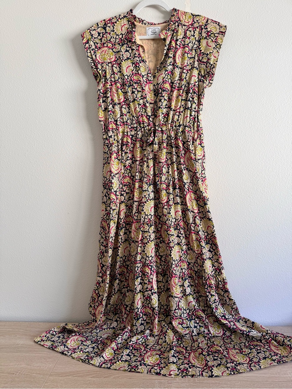 Love Tomas by Emerson Fry Frances Frill Navy Paisley print Maxi Dress sz M - Picture 10 of 14